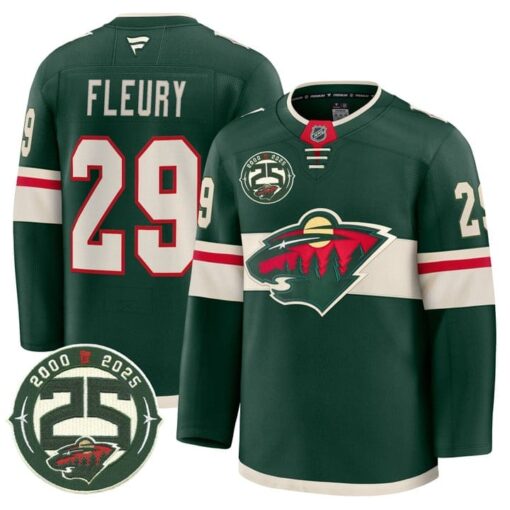 Andre Fleury Jersey #29 Minnesota Wild 25th Anniversary Patch Stitched - Image 2