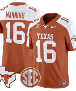 Arch Manning Jersey #16 Texas Longhorns 2025 State Map SEC Patch 8 Arch Manning Jersey 16 Texas Longhorns 2025 State Map SEC Patch Orange Alter