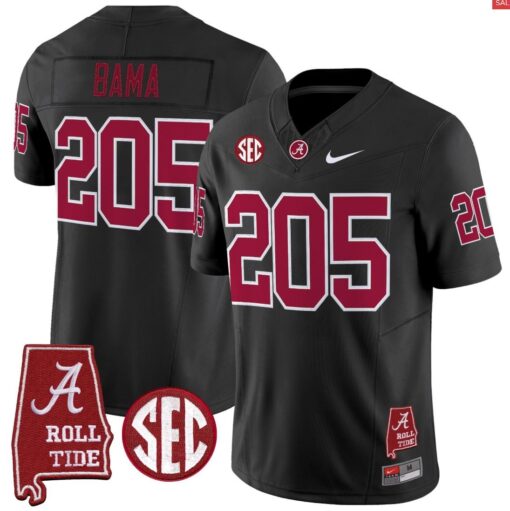 Bama Jersey #205 Alabama Crimson Throwback Alabama Map Stitched