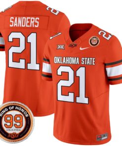 Barry Sanders Jersey 21 Oklahoma State Cowboys 2025 Leslie O neal Patch Orange