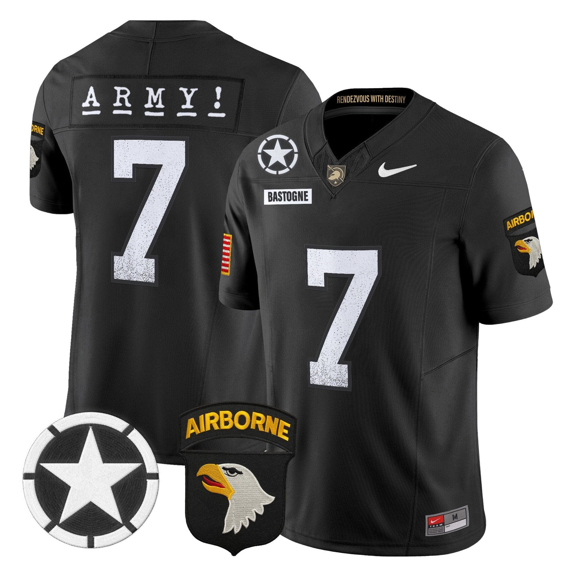 Bastogne Jersey #7 Army Black Knights 2025 Screaming Eagles Stitched