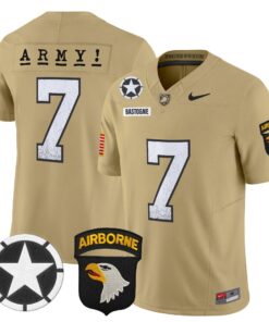 Bastogne Jersey 7 Army Black Knights 2025 Screaming Eagles Stitched Tan