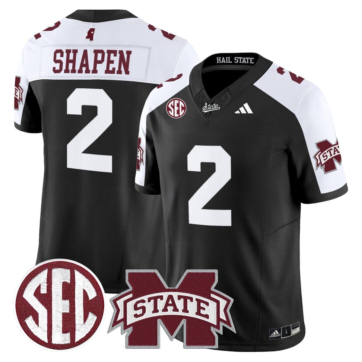 Blake Shapen Jersey #2 Mississippi State Bulldogs Dark Mode Stitched 3 Blake Shapen Jersey #2 Mississippi State Bulldogs Dark Mode Stitched - Image 3