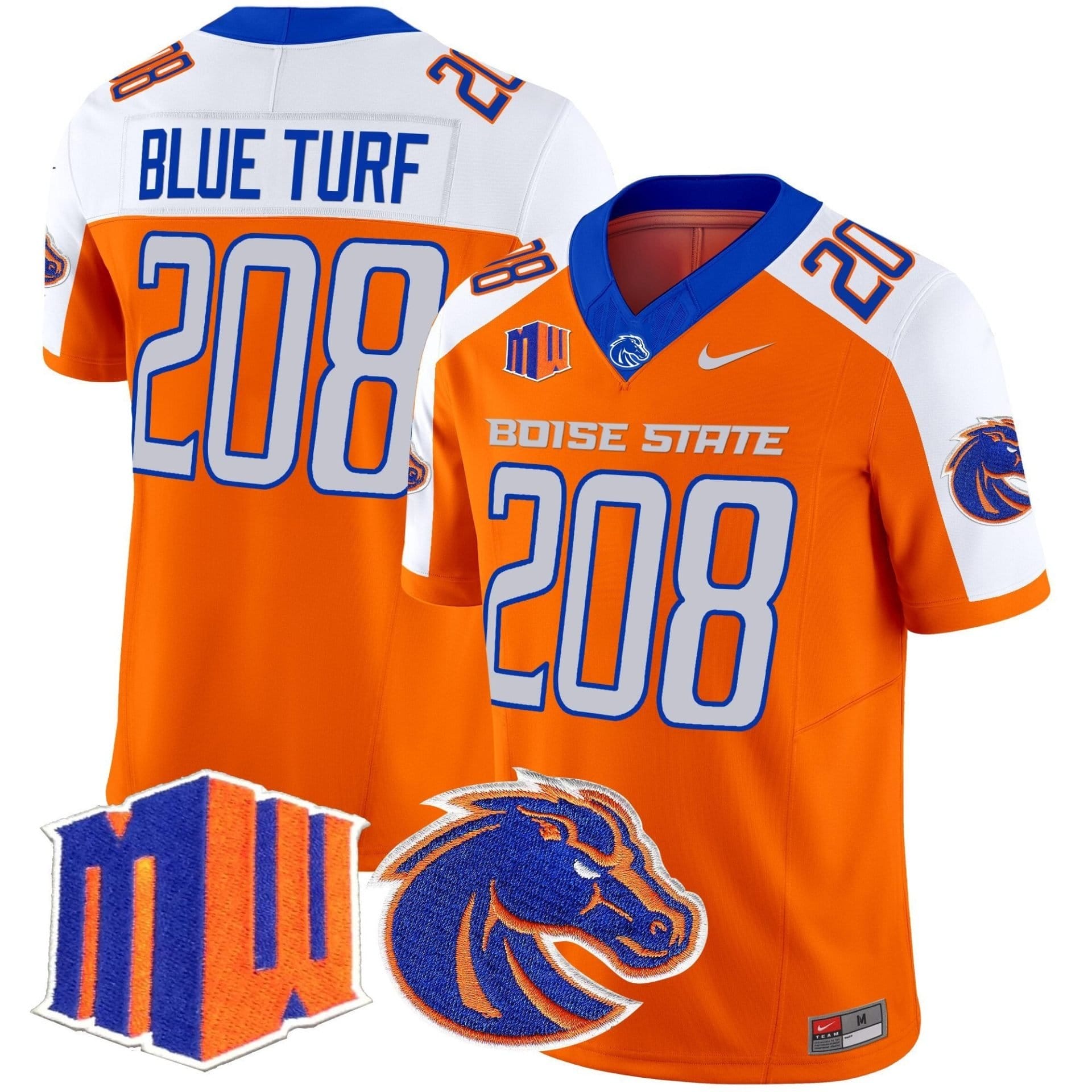 Blue Turf Jersey #208 Boise State Broncos 2025 Vapor Stitched 3 Blue Turf Jersey #208 Boise State Broncos 2025 Vapor Stitched - Image 3