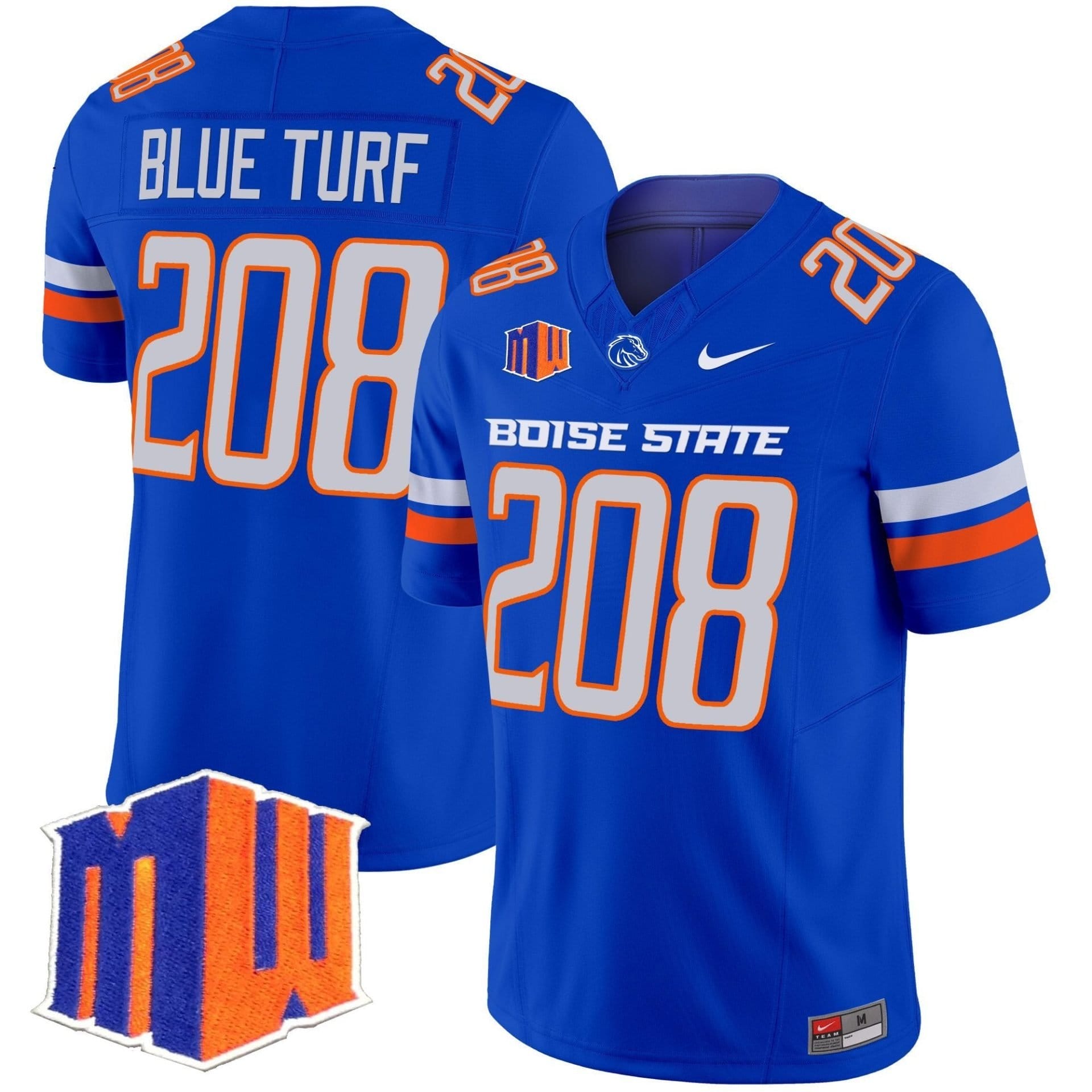 Blue Turf Jersey #208 Boise State Broncos 2025 Vapor Stitched 5 Blue Turf Jersey #208 Boise State Broncos 2025 Vapor Stitched - Image 5