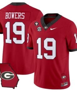 Brock Bowers Jersey 19 Georgia Bulldogs 2025 Georgia Map Vince Dooley Stitched Red