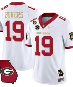 Brock Bowers Jersey 19 Georgia Bulldogs 2025 Georgia Map Vince Dooley Stitched White Gold Trim