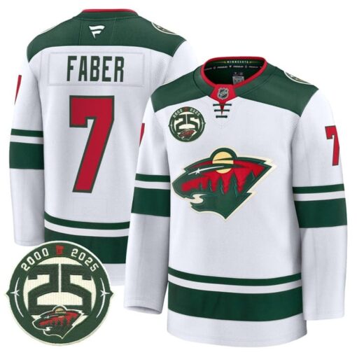 Brock Faber Jersey #7 Minnesota Wild 25th Anniversary Patch Stitched Green
