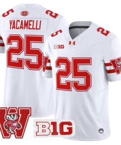 Alternative view of Cade Yacamelli Jersey #25 Wisconsin Badgers Throwback Stitched