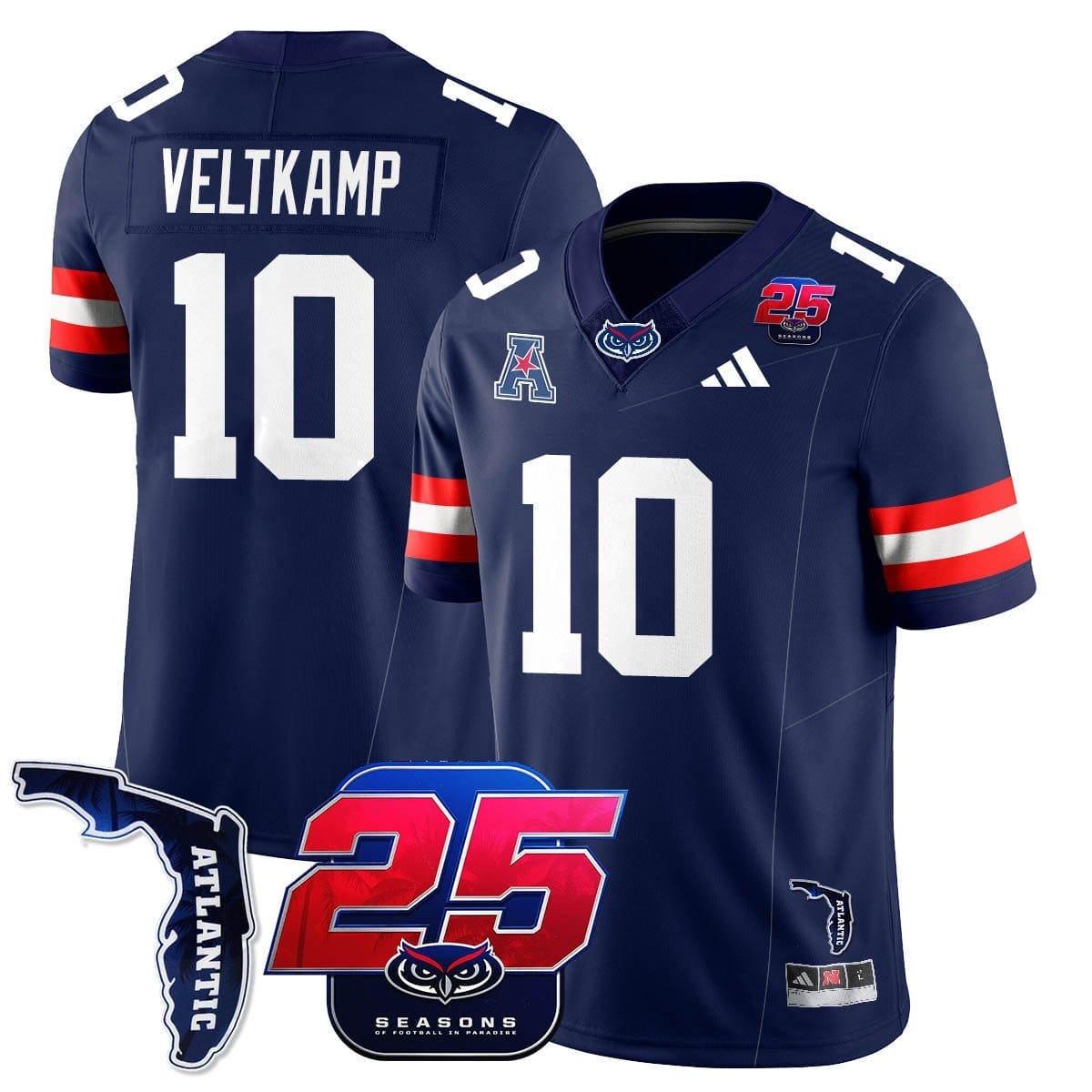 Caden Veltkamp Jersey #10 Florida Atlantic Football 25th Season Stitched 2 Caden Veltkamp Jersey #10 Florida Atlantic Football 25th Season Stitched - Image 2
