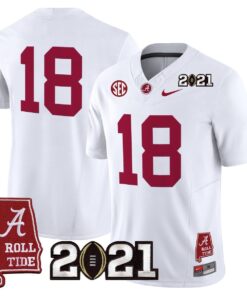 Champions Jersey 18 Alabama 2021 CFP Championship Alabama Map White