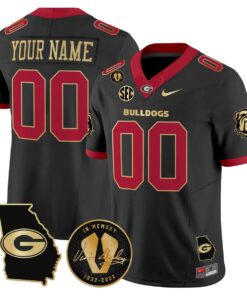 Custom Georgia Bulldogs Jersey 2025 Georgia Map Vince Dooley Patch Black Gold