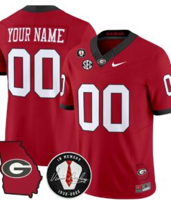 Custom Georgia Bulldogs Jersey 2025 Georgia Map Vince Dooley Patch Red