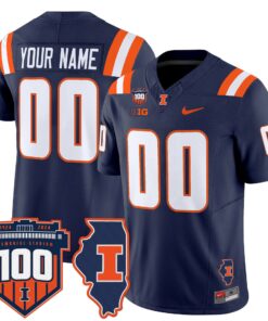 Custom Illinois Fighting Jersey Name Number 100th Memorial Stadium Navy