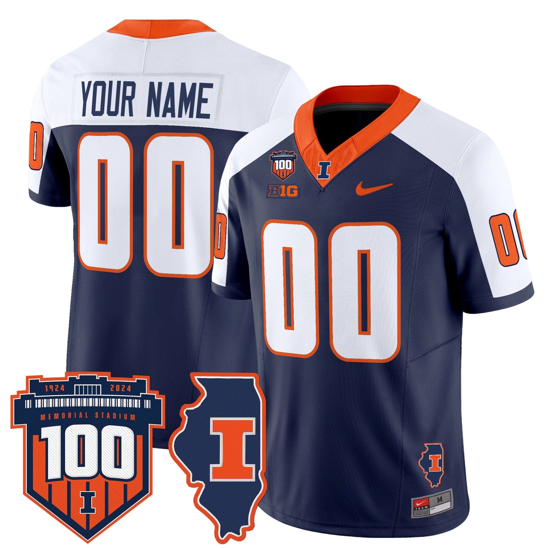 Custom Illinois Fighting Jersey Name, Number 100th Memorial Stadium