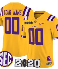 Custom LSU Tigers Jersey Name Number 2020 National Champions Stitched Gold
