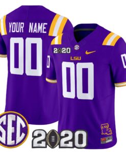 Custom LSU Tigers Jersey Name Number 2020 National Champions Stitched Purple