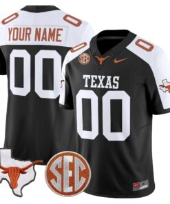 Custom Texas Longhorns Jersey 2025 State Map SEC Patch Stitched Black Alternate