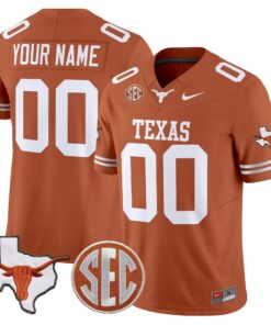 Custom Texas Longhorns Jersey 2025 State Map SEC Patch Stitched Texas Orange
