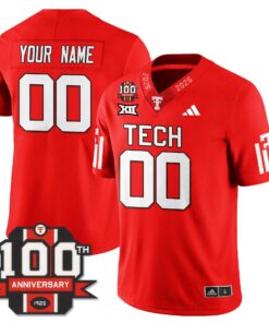Custom Texas Tech Jersey Name number Football 100th Anniversary Stitched Red