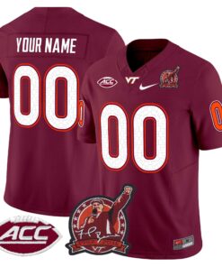 Custom Virginia Tech Hokies Jersey Coach Frank Beamer Patch 2025 Maroon