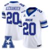 Daelen Alexander Jersey 20 Rice Owls 2025 Vapor Limited Stitched White