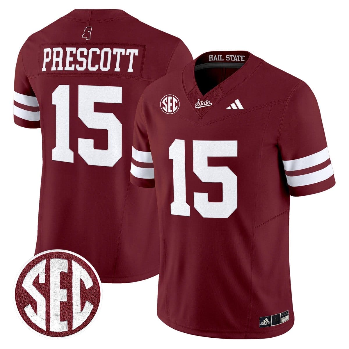 Dak Prescott Jersey #15 Mississippi State Bulldogs Dark Mode Stitched - Image 5