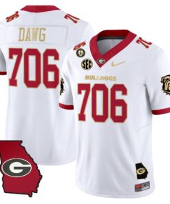 Dawg Jersey 706 Georgia Bulldogs 2025 Georgia Map Vince Dooley Stitched White Gold Trim