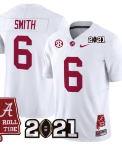 DeVonta Smith Jersey 6 Alabama 2021 CFP Championship Alabama Map White