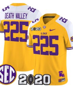Death Valley Jersey 225 LSU Tigers 2020 National Champions Stitched Gold Alter