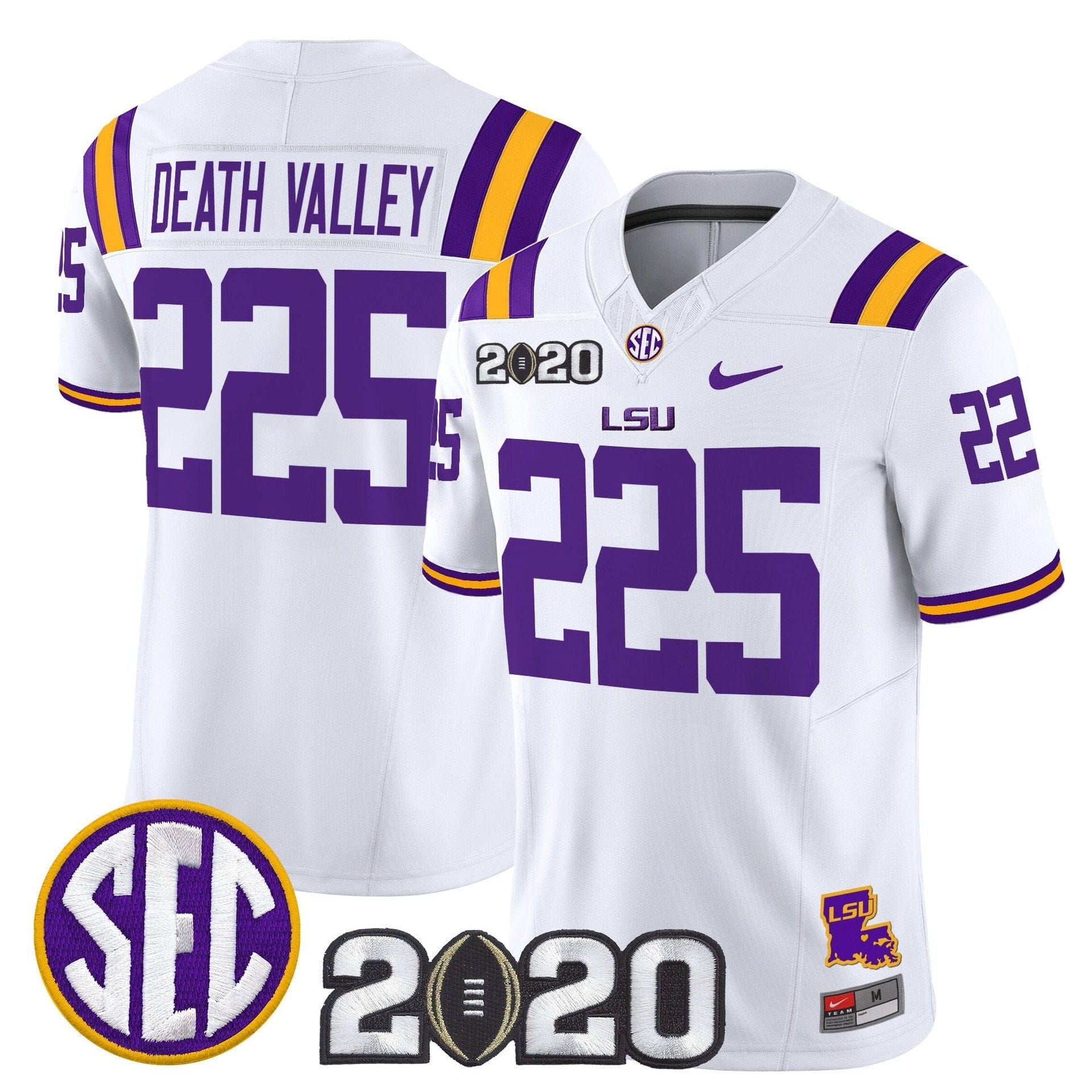 Death Valley Jersey #225 LSU Tigers 2020 National Champions Stitched 1 Death Valley Jersey #225 LSU Tigers 2020 National Champions Stitched