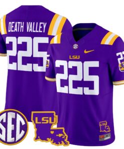 Death Valley Jersey #225 LSU Tigers 2025 Louisiana Patch Stitched 9 Death Valley Jersey 225 LSU Tigers 2025 Louisiana Patch Stitched Purple