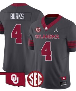 Deion Burks Jersey 4 Oklahoma Sooners 2025 Vapor Limited Stitched Anthracite