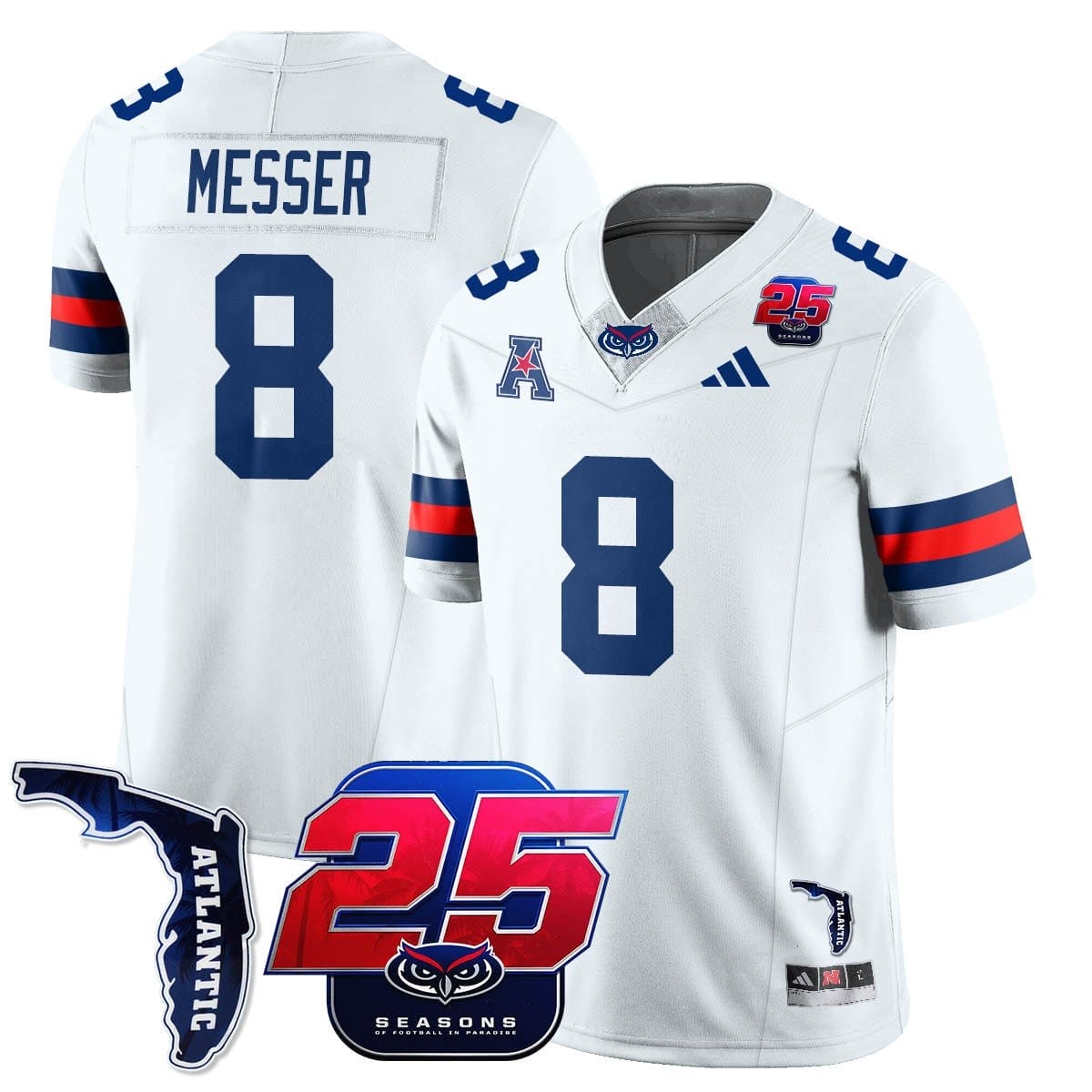 Easton Messer Jersey #8 Florida Atlantic Football 25th Season Stitched