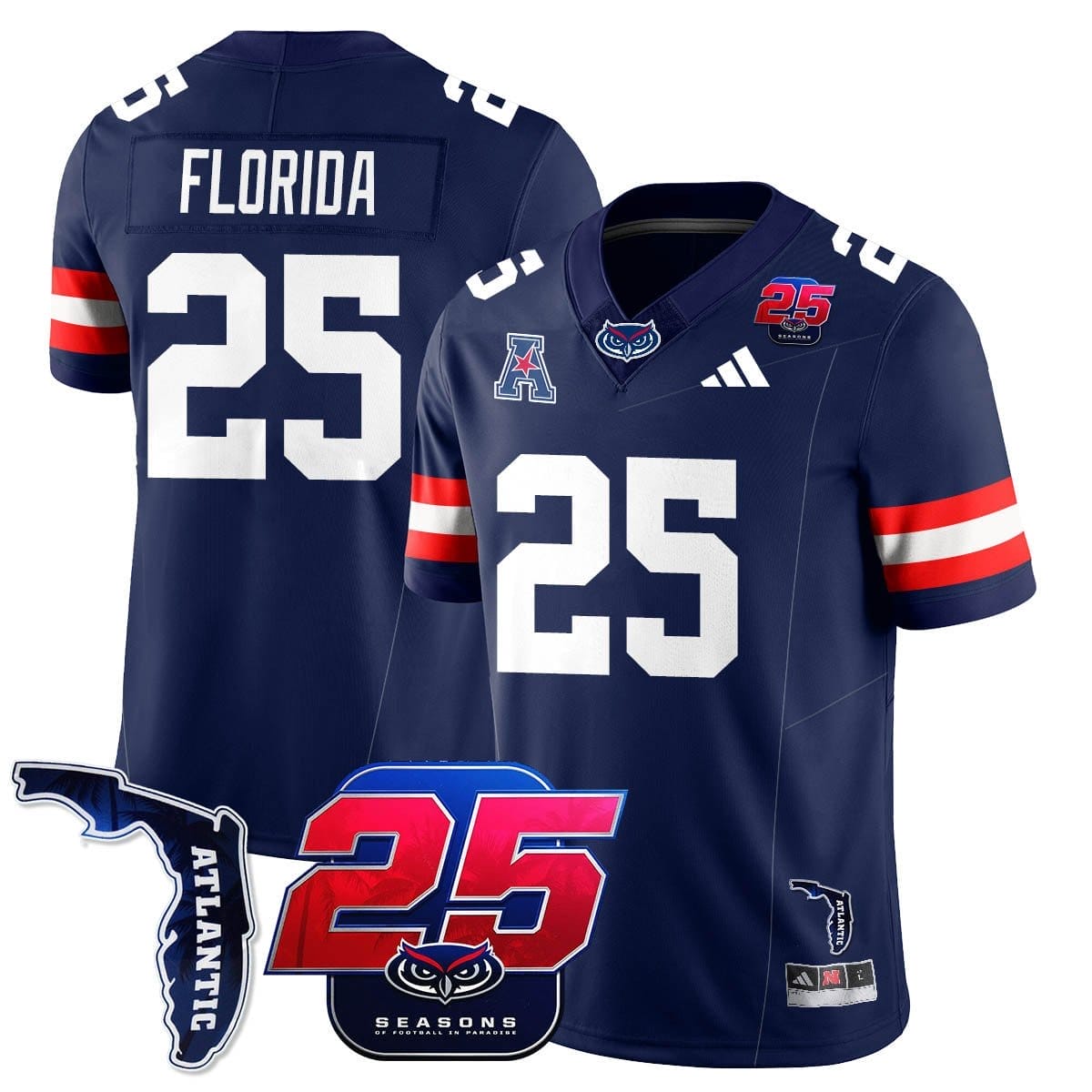 Florida Jersey #25 Florida Atlantic Football 25th Season Stitched - Image 2