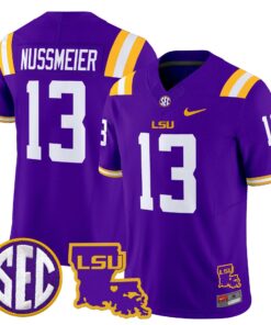 Garrett Nussmeier Jersey 13 LSU Tigers 2025 Louisiana Patch Stitched Purple