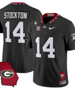 Gunner Stockton Jersey 14 Georgia Bulldogs 2025 Georgia Map Vince Dooley Stitched Black
