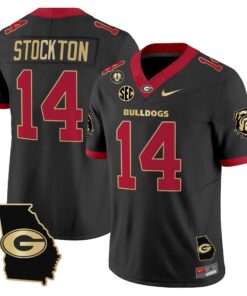 Gunner Stockton Jersey #14 Georgia Bulldogs 2025 Georgia Map, Vince Dooley Stitched
