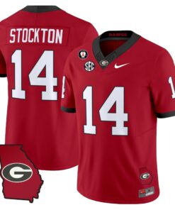 Gunner Stockton Jersey 14 Georgia Bulldogs 2025 Georgia Map Vince Dooley Stitched Red