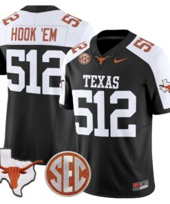 Hook Em Jersey 512 Texas Longhorns 2025 State Map SEC Patch Black Alternate