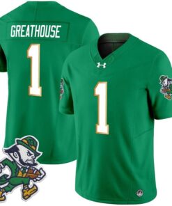 Jaden Greathouse Jersey 1 Notre Dame 2025 Gridiron Leprechaun Edition Green 58e00c9f c904 4b59 87a8 529a013d6b6c