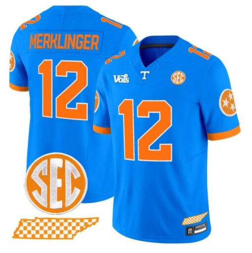 Jake Merklinger Jersey #12 Tennessee Volunteers Blue Blaze Edition Stitched
