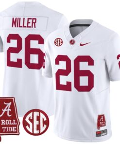Jam Miller Jersey 26 Alabama Crimson Throwback Alabama Map Stitched White