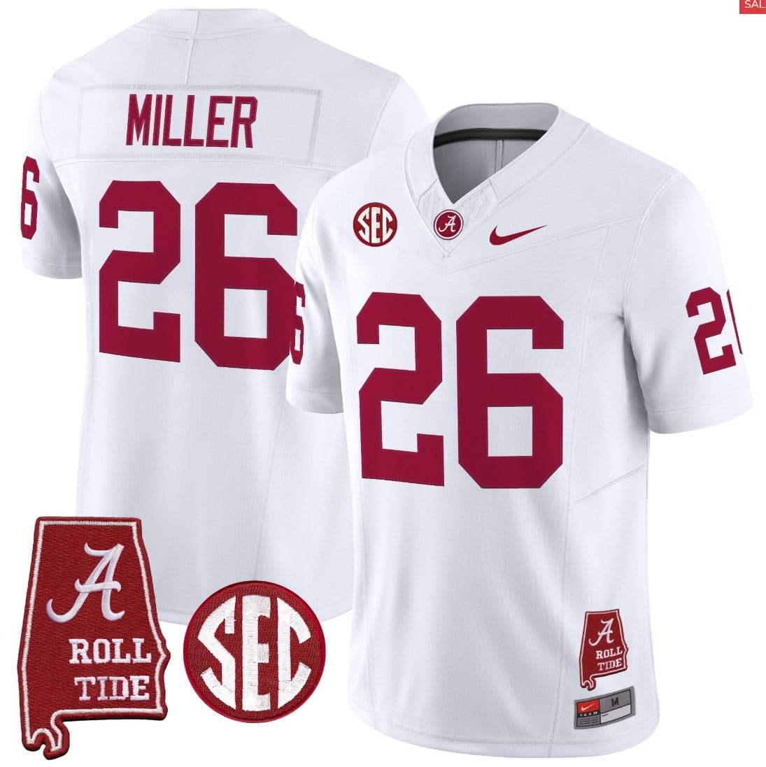 Jam Miller Jersey #26 Alabama Crimson Throwback Alabama Map Stitched - Image 2