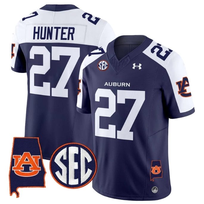 Jarquez Hunter Jersey #27 Auburn Tigers 2025 Alabama Patch Stitched 1 Jarquez Hunter Jersey #27 Auburn Tigers 2025 Alabama Patch Stitched