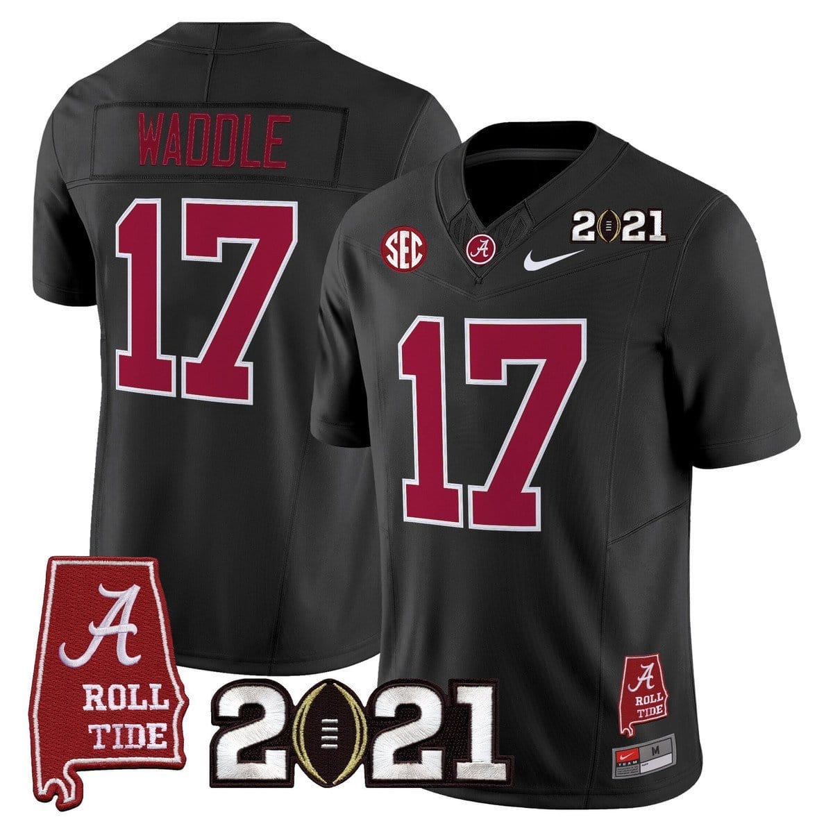 Jaylen Waddle Jersey #7 Alabama 2021 CFP Championship Alabama Map