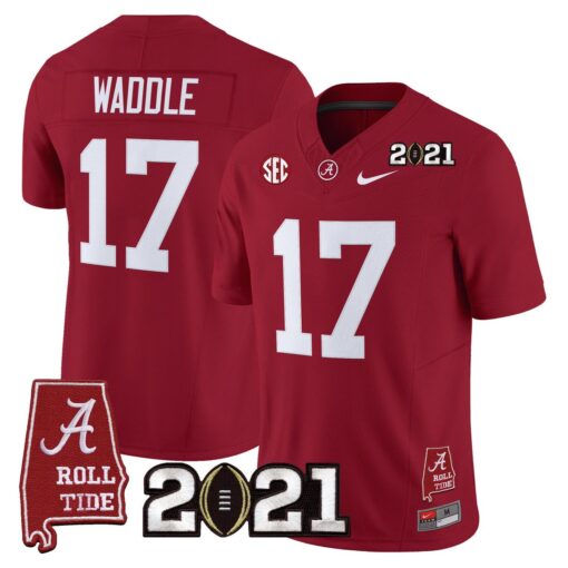 Jaylen Waddle Jersey #7 Alabama 2021 CFP Championship Alabama Map - Image 5