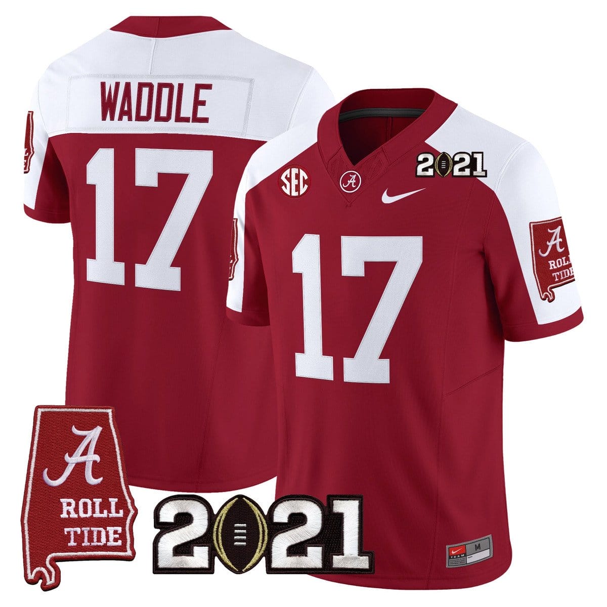 Jaylen Waddle Jersey #7 Alabama 2021 CFP Championship Alabama Map - Image 4