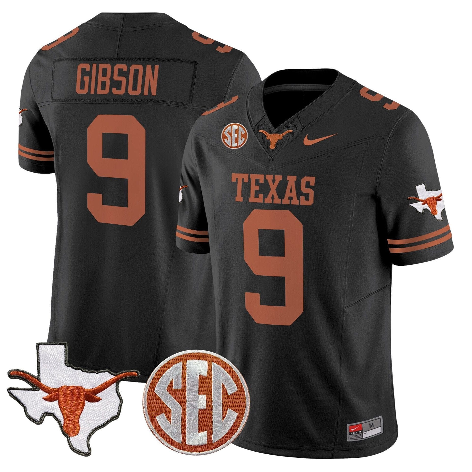 Jerrick Gibson Jersey #9 Texas Longhorns 2025 State Map SEC Patch