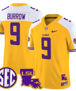 Joe Burrow Jersey 9 LSU Tigers 2025 Louisiana Patch Stitched Gold Alter